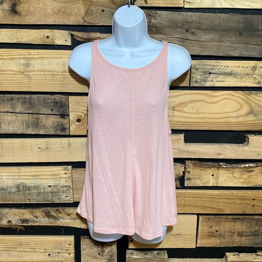Free People Ribbed Pink High Neck Low Open Back Tank Top Size Small